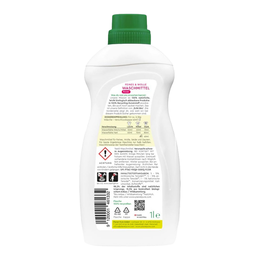 Planet Pure Feines & Wolle Waschmittel Rose - 1 Liter