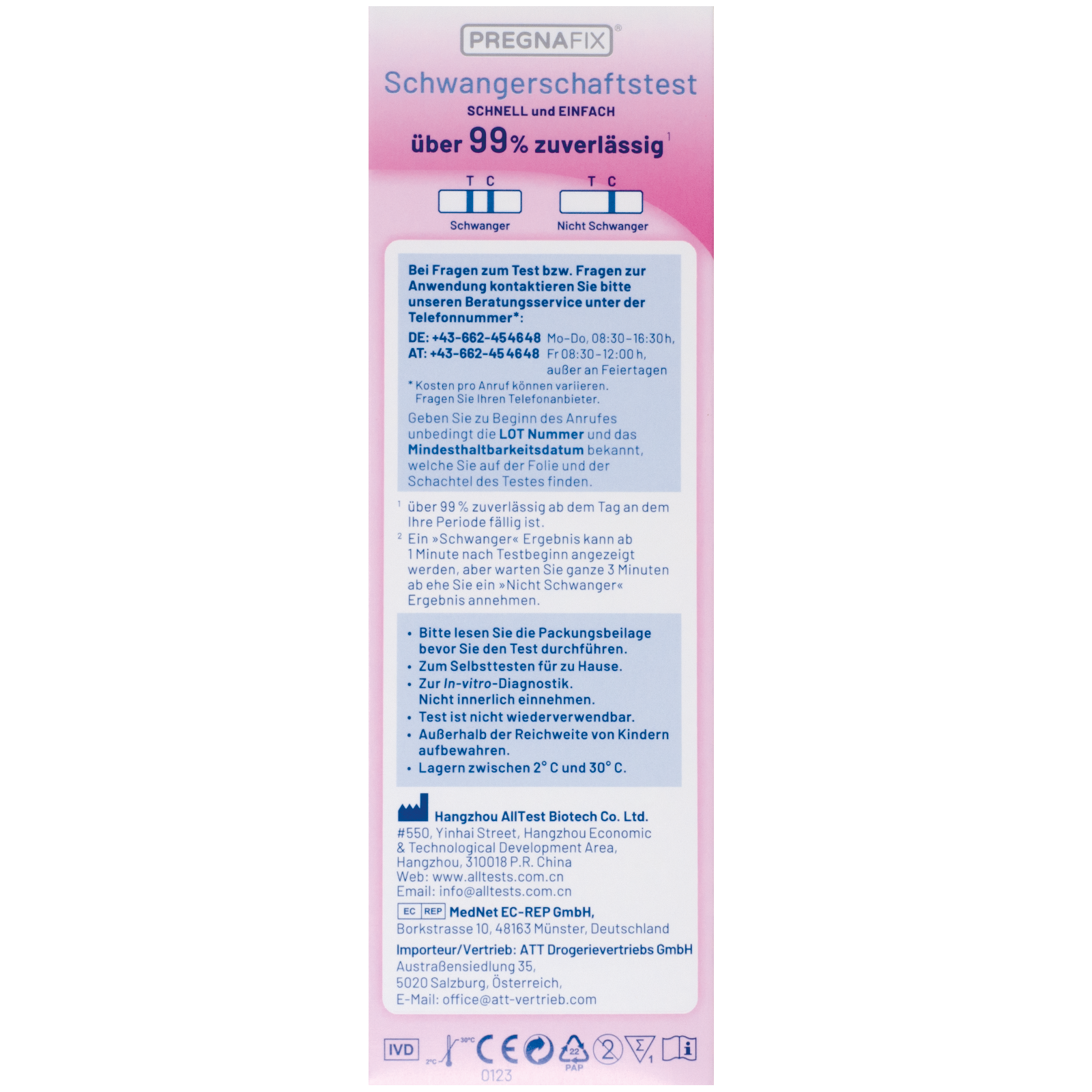 Pregnafix Schnelltest, Verpackung Rückseite