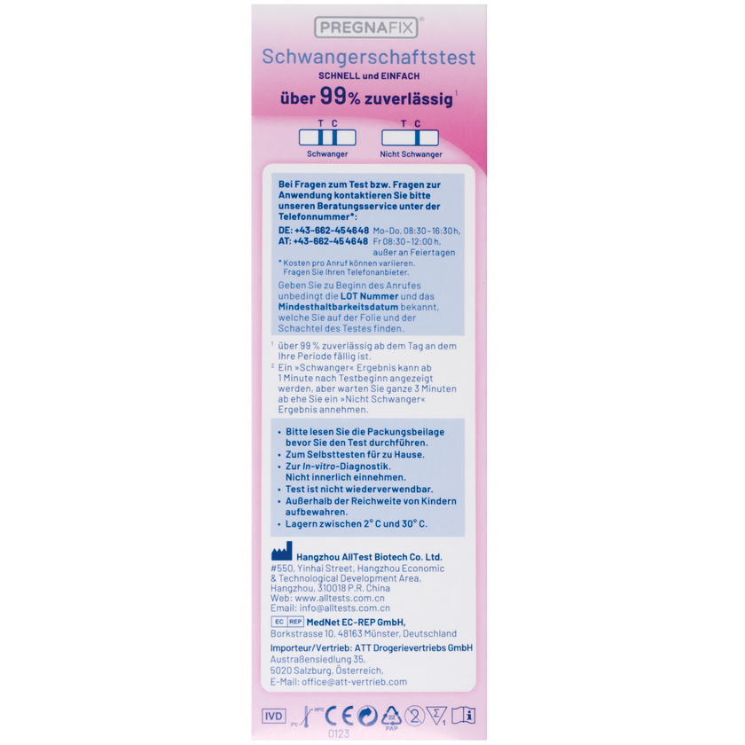 Pregnafix Schnelltest, Verpackung Rückseite