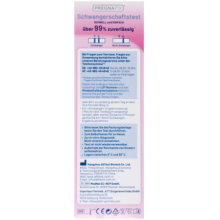 Pregnafix Schnelltest, Verpackung Rückseite
