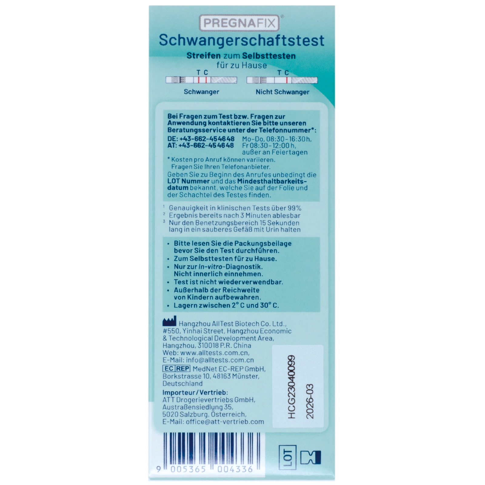 PREGNAFIX Schwangerschaftstest Streifen, Back