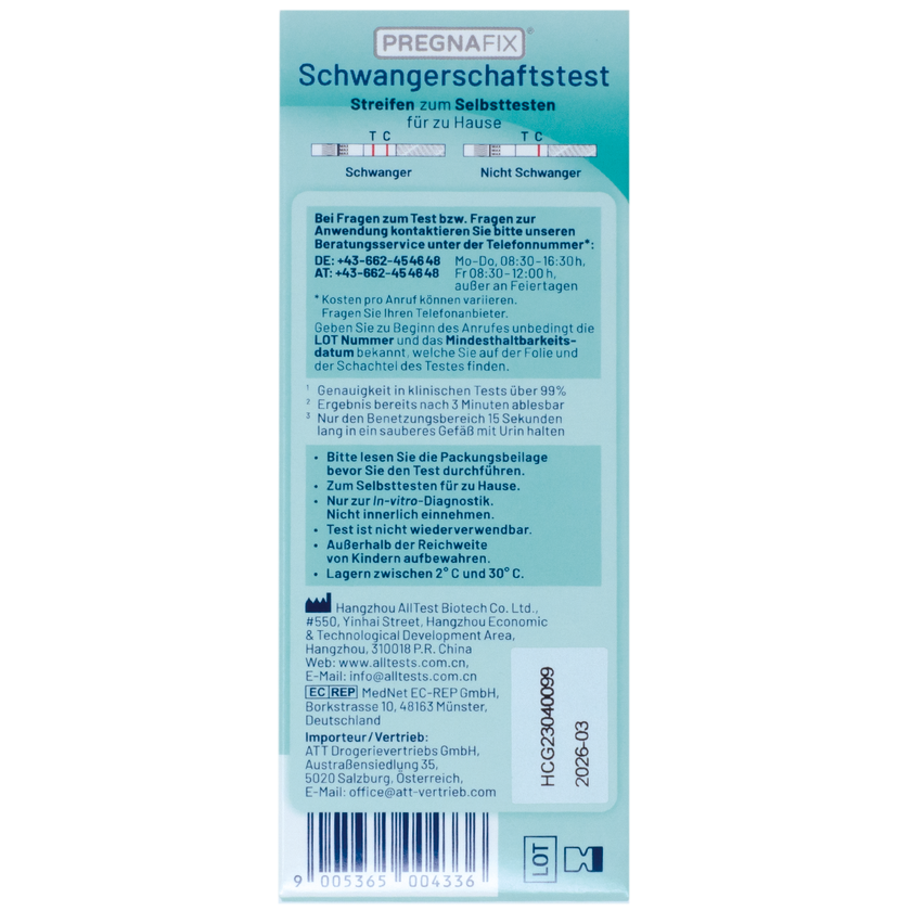 PREGNAFIX Schwangerschaftstest Streifen, Back