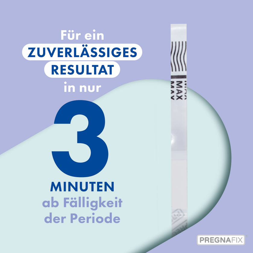 PREGNAFIX Schwangerschaftstest Streifen zeigt ein zuverlässiges Resultat in nur 3 Minuten