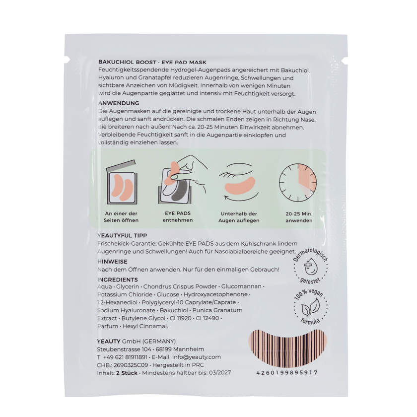 Rückseite von YEAUTY Eye Pad Mask Bakuchiol Boost