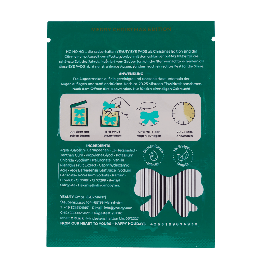 Rückseite von YEAUTY X-MAS Eye Pad Mask Aloe Vera