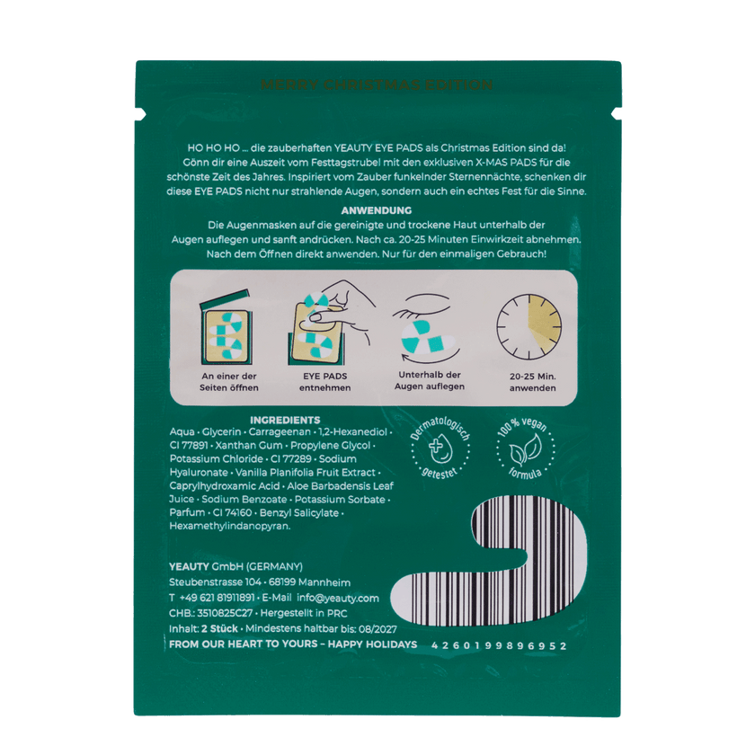 Rückseite von YEAUTY X-MAS Eye Pad Mask Aloe Vera & Vanilla