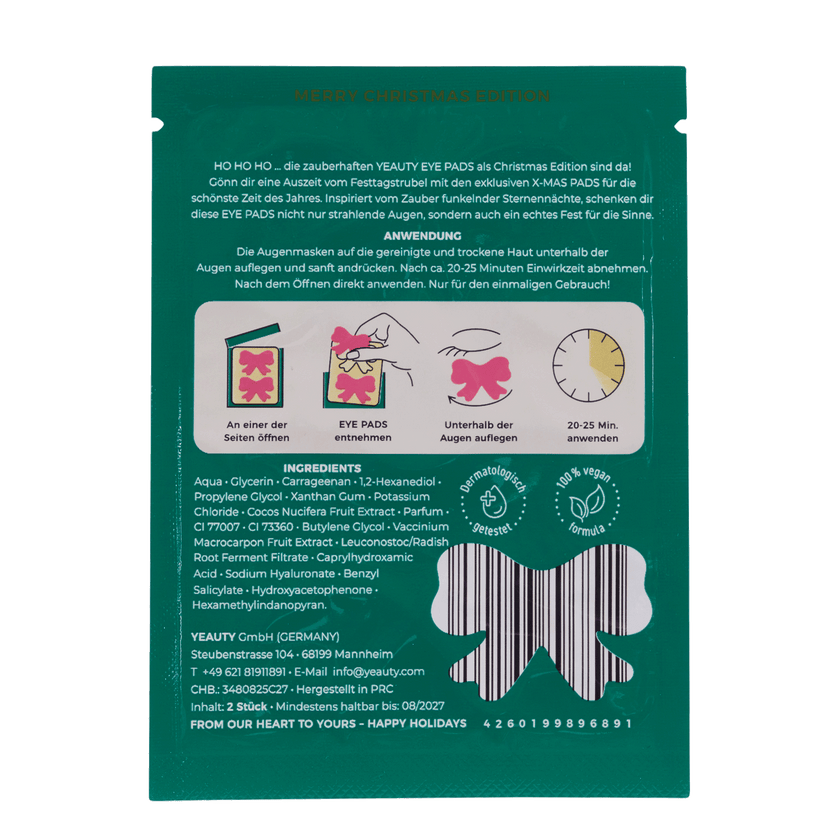 Rückseite von YEAUTY X-MAS Eye Pad Mask Cranberry