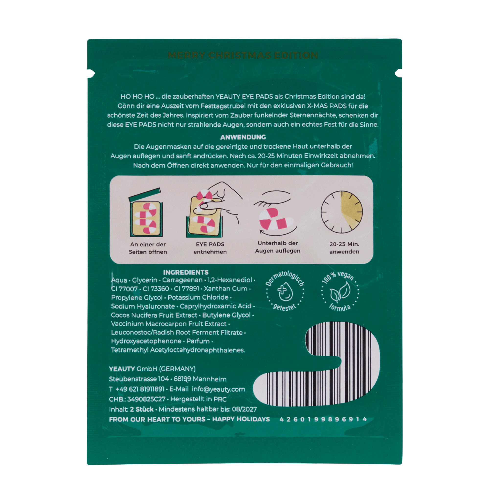 Rückseite von YEAUTY X-MAS Eye Pad Mask Cranberry & Coconut