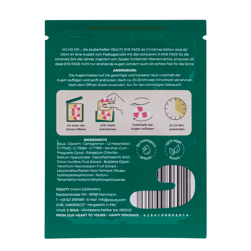Rückseite von YEAUTY X-MAS Eye Pad Mask Cranberry & Coconut