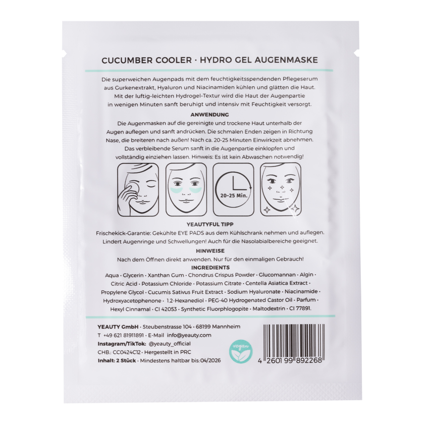 YEAUTY Eye Pad Mask Cucumber Cooler - 1 Paar