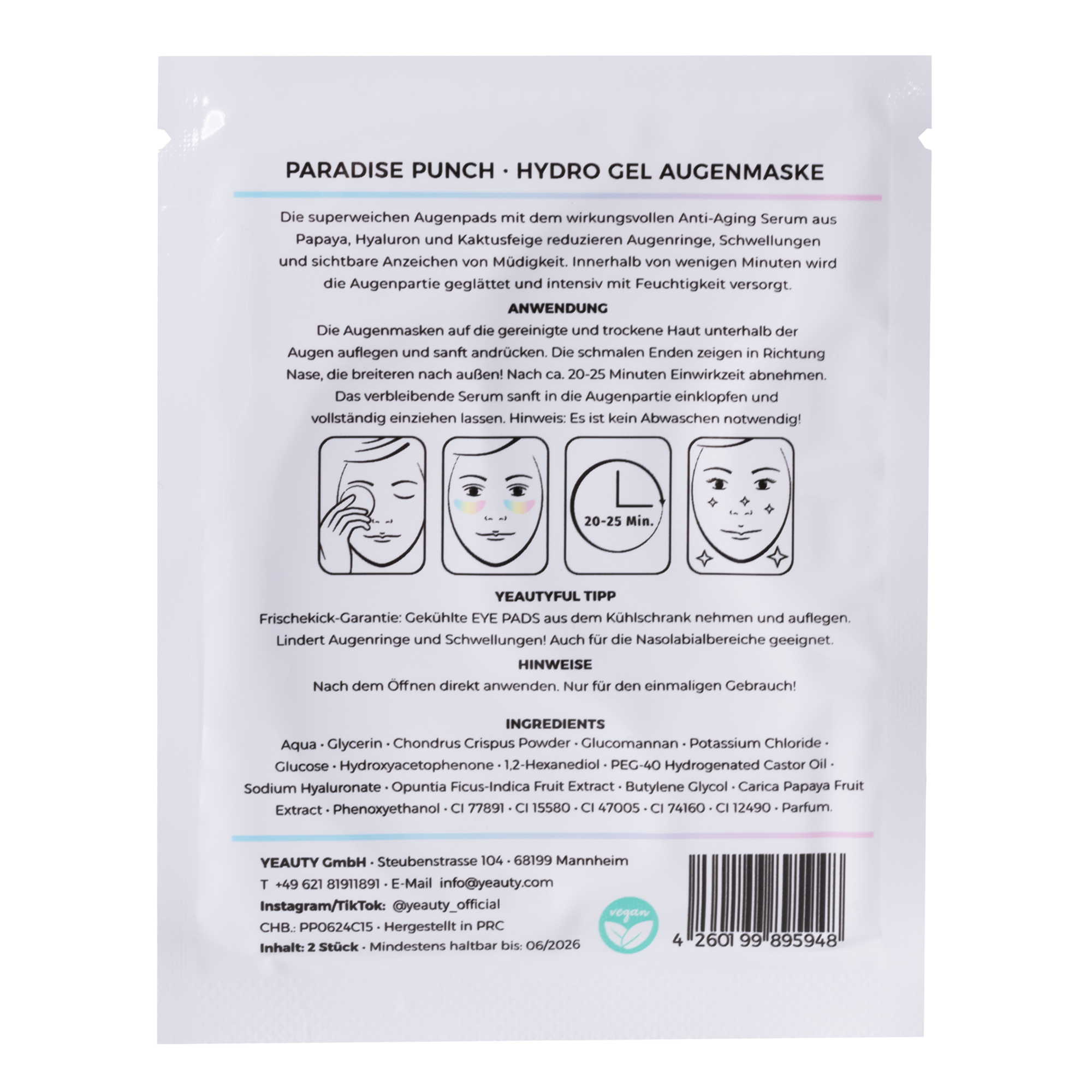 YEAUTY Eye Pad Mask Paradise Punch - 1 Paar
