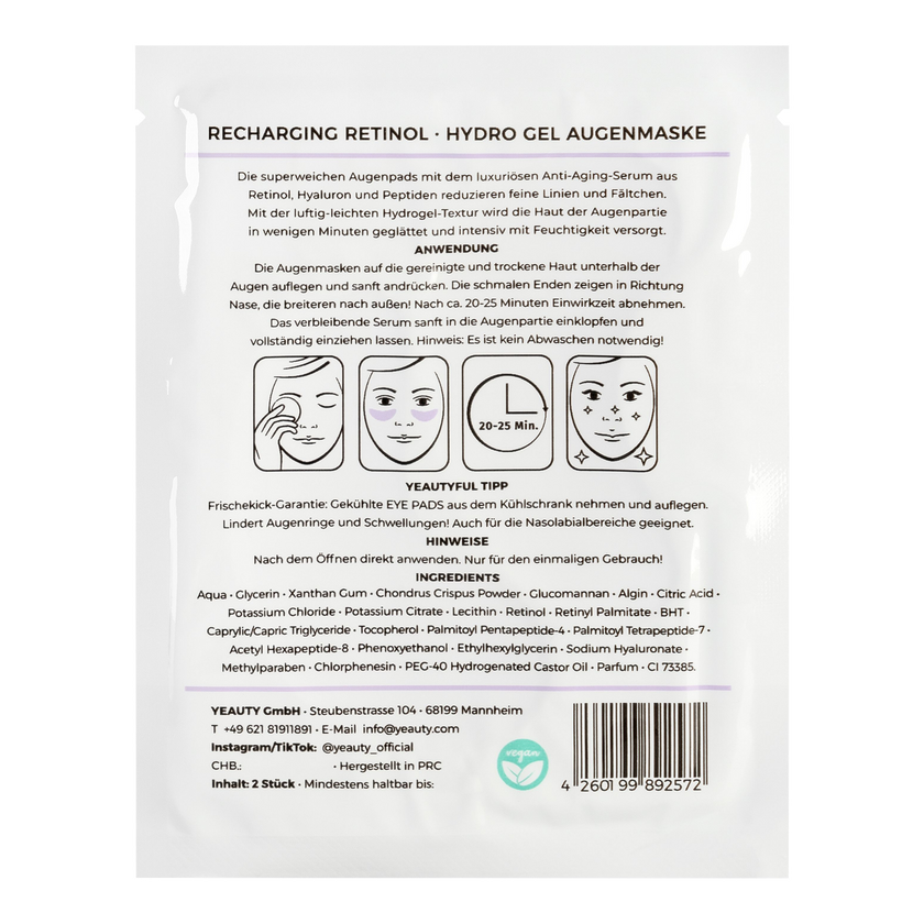 YEAUTY Eye Pad Mask Recharging Retinol - 1 Paar