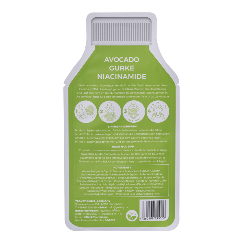 YEAUTY Tuchmaske Avocado Cucumber Niacinamide - 1 Stück