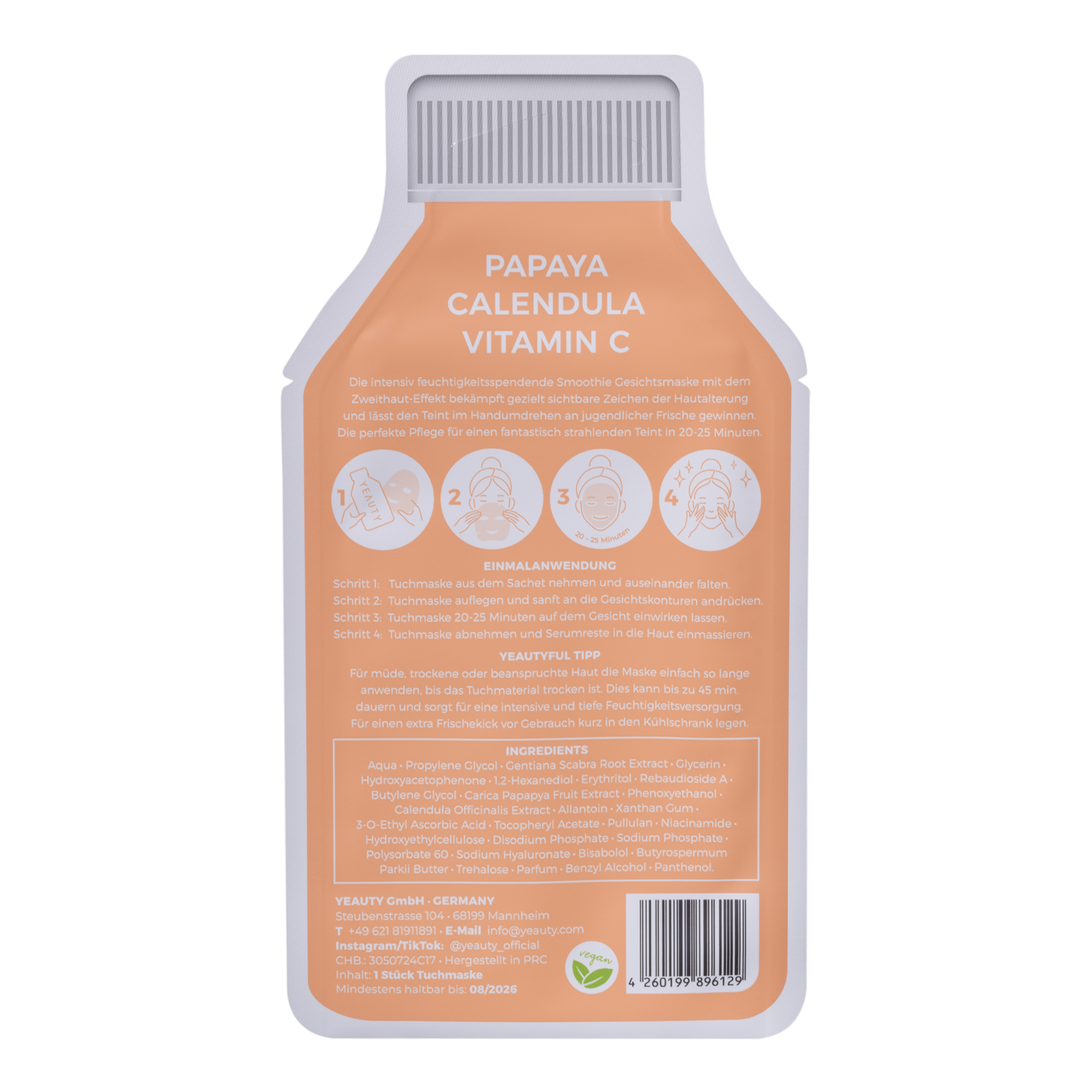 YEAUTY Tuchmaske Papaya Calendula Vitamin C - 1 Stück