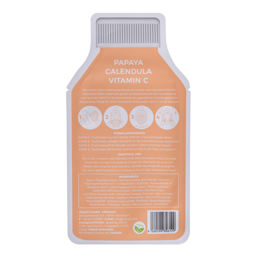 YEAUTY Tuchmaske Papaya Calendula Vitamin C - 1 Stück